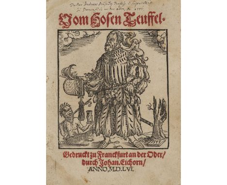 Mode - - Andreas Musculus. Vom Hosen Teuffel. Mit einem Titelholzschnitt. Frankfurt an der Oder, J. Eichorn, 1556. 4º. 20 Bll