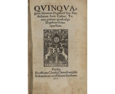 Rechtswissenschaften - Law books - - (Corpus iuris civilis.) Quinquagenta librorum Digestorum sive Pandectarum Iuris Caesari 