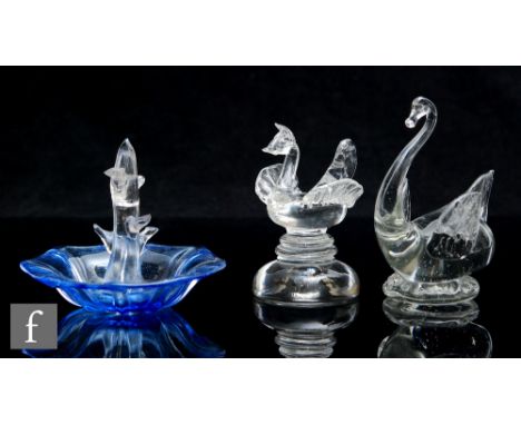 A 1930s Gray-Stan clear crystal glass figure, modelled as a stylised swan with applied clear crystal details, height 10cm, to