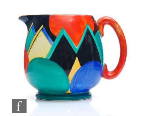 An Art Deco Susie Cooper for Grays Pottery Paris jug decorated in the Moon and Mountains pattern, printed mark, height 10cm.