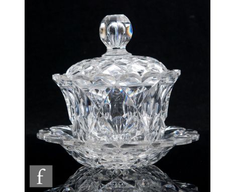 A mid 19th Century W.H, B &amp; J Richardson clear cut crystal covered bowl and stand, the circular bowl with flared scallope