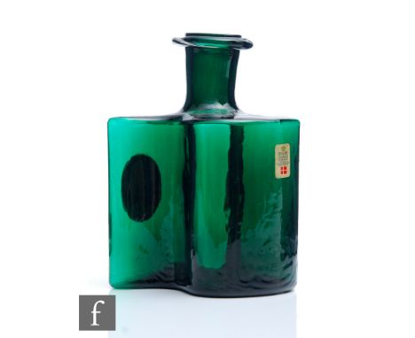 A Hivert schnapps decanter by Hjördis Olsson and Charlotte Rude for Holmegaard, circa 1970, a mould-blown asymmetrical design