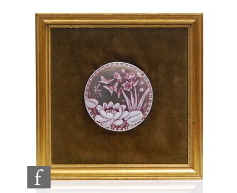 A late 19th Century Thomas Webb &amp; Sons Cameo glass plaque of domed circular form, cased in opal over ruby over clear and 