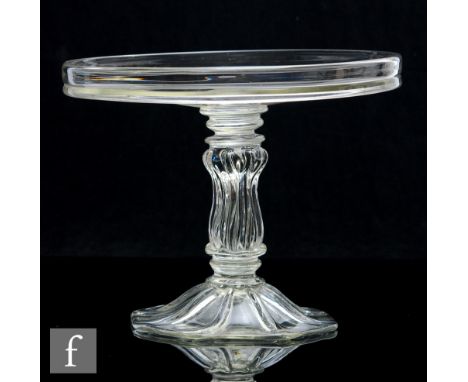 A 1930s Gray-Stan clear crystal pedestal tazza in the 18th Century taste with a circular stand and upstand rim, raised to a h