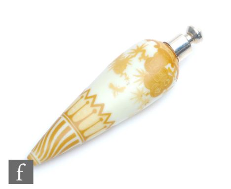 A late 19th Century Stevens &amp; Williams Dolce Relievo Cameo glass scent bottle of torpedo form, cased in a deep golden amb