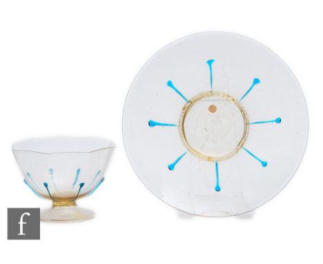 A late 19th Century Italian Murano glass bowl and stand by Salviati &amp; Cie, the footed octagonal bowl decorated with fine 
