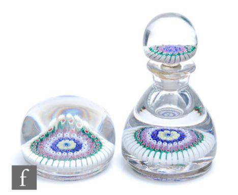 A matched late 19th Century Old English Paperweight and Inkwell set, probably Richardsons, each of footed domed form, the ink