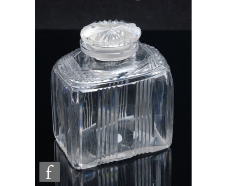 A late Georgian Anglo-Irish clear cut crystal tea caddy, circa 1820, of rounded shouldered form, cut with vertical mitre cuts