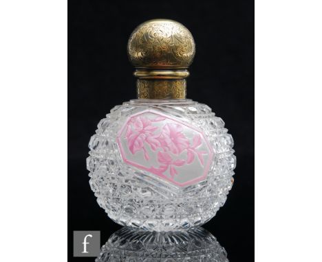 A late 19th Century Stuart &amp; Sons padded cameo glass scent bottle of spherical form with a hallmarked silver gilt spheric