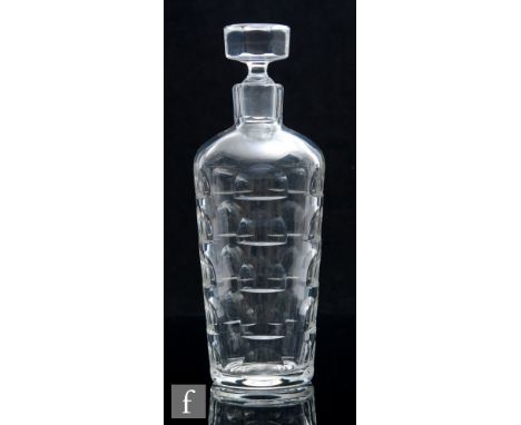 A 1930s Orrefors decanter from the 1000 Windows series, designed by Simon Gate, colourless cylinder design with the body narr