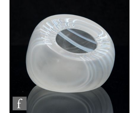 A later 20th Century studio glass bowl by Patrick Stern, of high sided and thick walled form with off centre flat polished ri