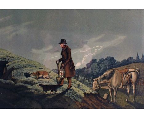 After H. Alken hunting print, "Earth Stoppper", published 1820 by McLean London, housed in a glazed gilt and ebonised frame, 