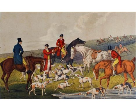 After H. Alken hunting print, "Fox Hunting. the Death", published 1820 by McLean London, housed in a glazed gilt and ebonised