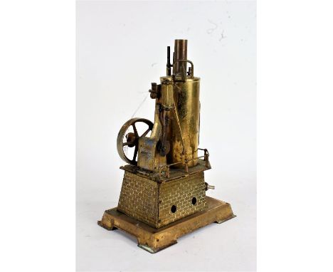 Wilesco brass stationery steam engine/ traction engine, 31.5cm high