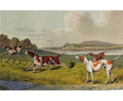 After H. Alken hunting print, "Pointers", published 1820 by McLean London, housed in a glazed gilt and ebonised frame, the fr