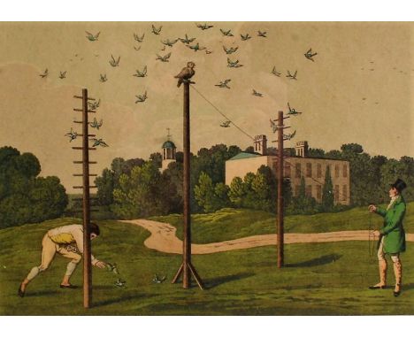 After H. Alken hunting print, "Owling", published 1820 by McLean London, housed in a glazed gilt and ebonised frame, the fram