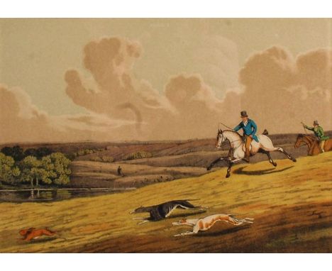 After H. Alken hunting print, "Coursing", published 1820 by McLean London, housed in a glazed gilt and ebonised frame, the fr
