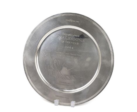 Roger Freestone Sky Sports goalkeeper of the year sterling silver salver by Asprey & Garrard. A modern 925 silver tray engrav