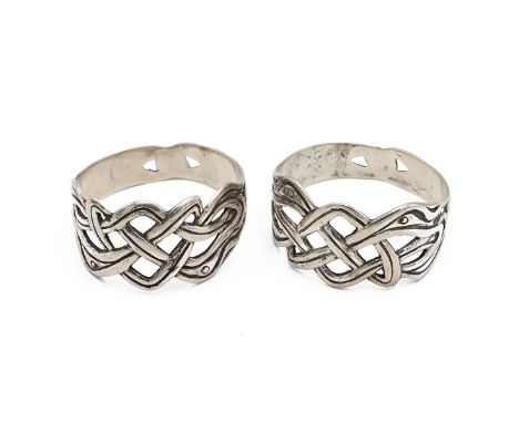 A pair of Iona silver Arts &amp; Crafts napkin rings, in the Celtic style, of knot design, stamped marks AR Iona and 'import'