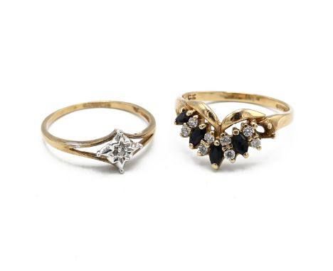 A 9 carat gold illusion set diamond ring; and a 9 carat gold sapphire and cubic zirconia ring; 3.5g gross. &nbsp; &nbsp;J