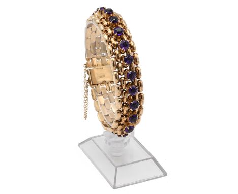 A vintage 18ct gold and sapphire Cropp &amp; Farr brick link bracelet, set with 21 sapphires, hallmarked for Birmingham 1984.