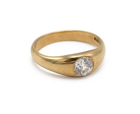 An 18ct gold and diamond set ring, the brilliant cut stone weighing approximately 0.50 carats, stamped "18ct" finger size M. 