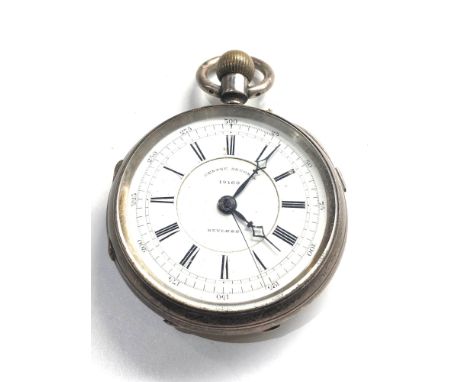 Antique presentation silver centre second chronograph pocket watch watch is ticking but no warranty given  presented to inspe