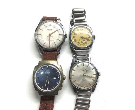 Selection of 4 vintage gents wristwatches includes rotary oris services and randal untested spares or repair 