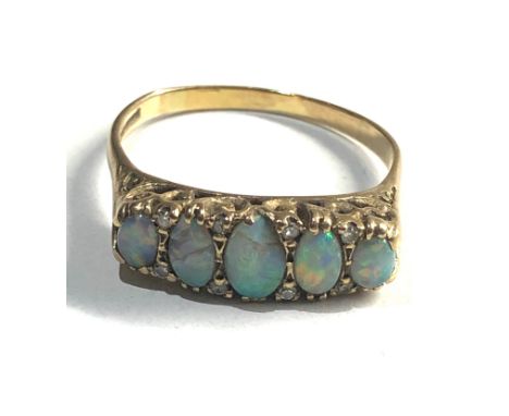 vintage 9ct Gold opal and diamond 5 stone ring *two opals are chipped 