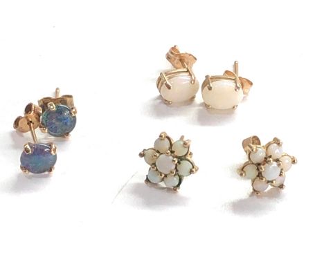 3 x 9ct gold opal earrings inc. studs, cluster 