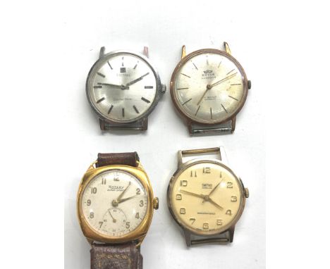 Selection of 4 vintage gents wristwatches includes smiths tissot royce and rotary all untested spares or repair 