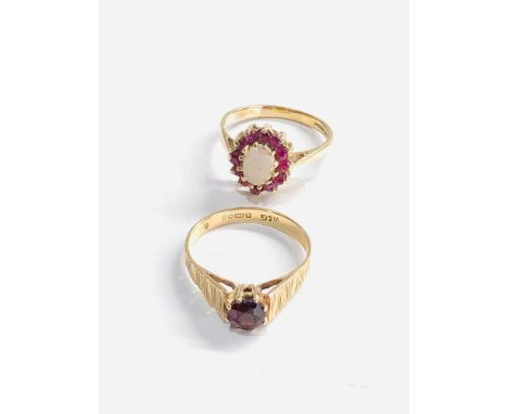 2 x 9ct gold opal and ruby cluster ring and garnet ring 4g 