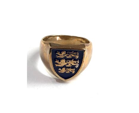 9ct gold enamel three lions shield ring 9.5g 