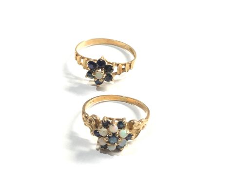 2 x 9ct sapphire &amp; opal cluster rings 3.1g 