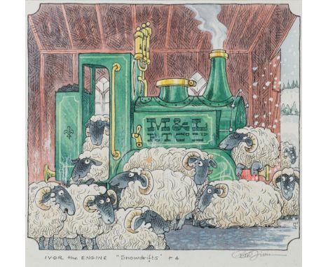* Peter Firmin [1928-2018]-IVOR the ENGINE, 'Snowdrifts' P.4,:-signed and inscribedpen, ink and watercolour drawing20 x 20cm.