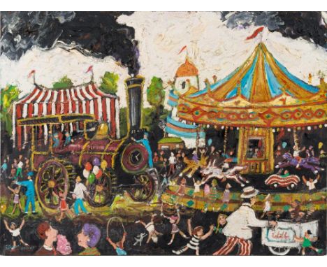 * Simeon Stafford [b.1956]-Steam Engine at The Fair,:-signed and dated 03.10.10 bottom leftoil on board46 x 61cm, unframed.