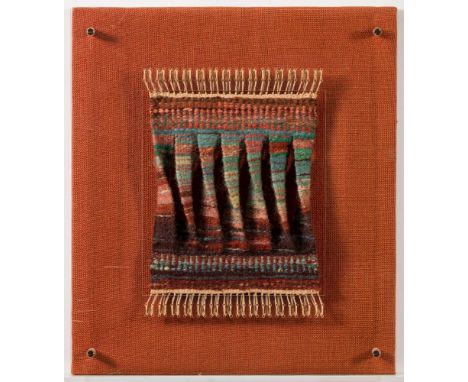 * Bobbie Cox [1930-2018]-Spring Wheat from Warren House Windows,:- twisted woollen tapestry in bespoke perspex and linen-back