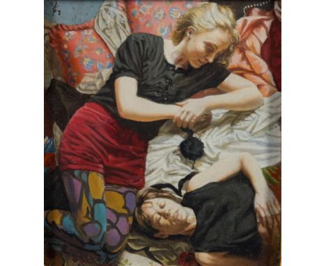 * Jason Sullivan [1958-2018]-Laura & Una,:-signed with a monogram top rightgouache on prepared panel, 11 x 10cm,together with