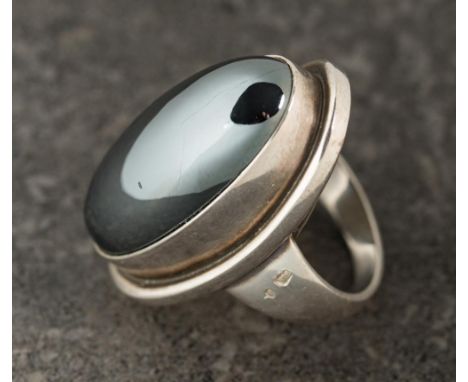 Georg Jensen. A silver and oval hematite single-stone ring design number 46E: designed by Harald Nielsen approximately 15.5gm