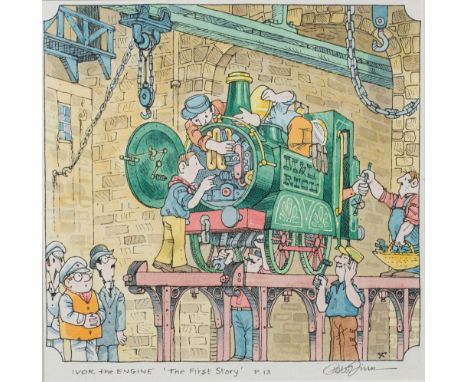 * Peter Firmin [1928-2018]-IVOR the ENGINE, 'The First Story' P.12 and P.13,:-two, both signed and inscribedpen, ink and wate