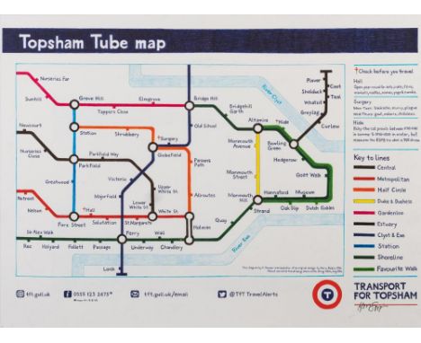 K. Simpson [Contemporary]-Topsham Tube Map,:-signed and dated 2014mixed media, 42 x 56cm.