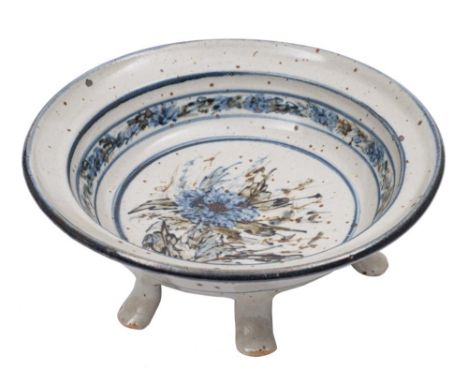 *Colin Kellam [b.1942] a large stoneware basin and comport: the former of circular form and set on six swept feet, loosely pa