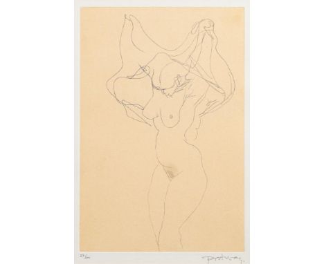Douglas Owen Portway [1922-1993]-Undressing,:-etching, signed and numbered 27/100image 30 x 20cm.* Provenance. The Alma Galle