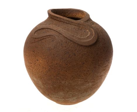 *Rachel Northam (Contemporary) a stoneware vase: of oviform the shoulders with sinuoius carved decoration extending into the 