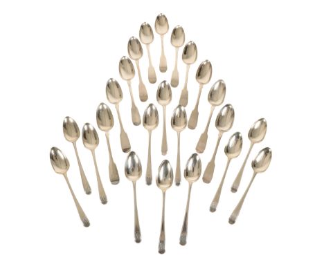 A QUANTITY OF SILVER SERVING SPOONS twelve examples by William Eley I &amp; George Pierrepoint, London, 1778, with a beaded b