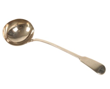 A GEORGE IV SILVER LADLE Probably by William Chawner II, London 1828, the top of the handle inscribed 'WE to JE', 32.5cm long
