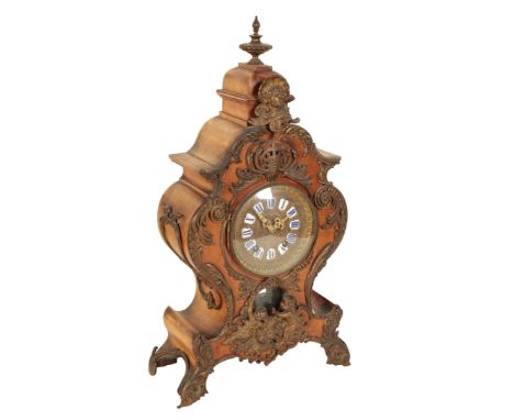 A GERMAN WALNUT BRACKET CLOCK the 13cm gilt dial with tablet numerals VI, inscribed "Camerer Cuss Co London", the two train m