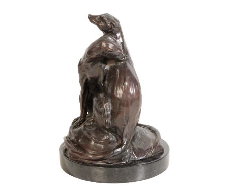 OWEN LLEWELLYN-DAVIS (1950), A Limited edition bronze of meerkats the two meerkats intertwined upon a mound, on a black marbl