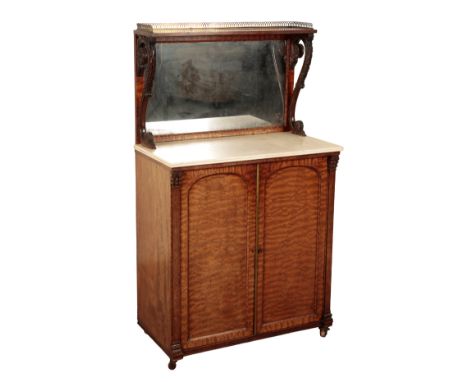 A VICTORIAN WALNUT CREDENZA 19th century, with a three-quarter brass gallery to the top shelf, supported by scrolling acanthu