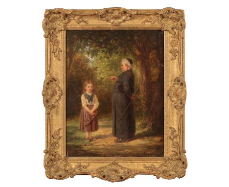 ANTONY SERRES (1828-1898) A Clergyman admonishing a young girl picking apples signed lower right, oil on panel, 33cm x 26cm 